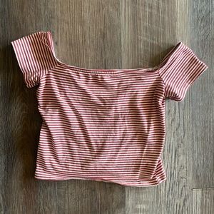 Charlotte Russe off the shoulder cropped striped red and white shirt